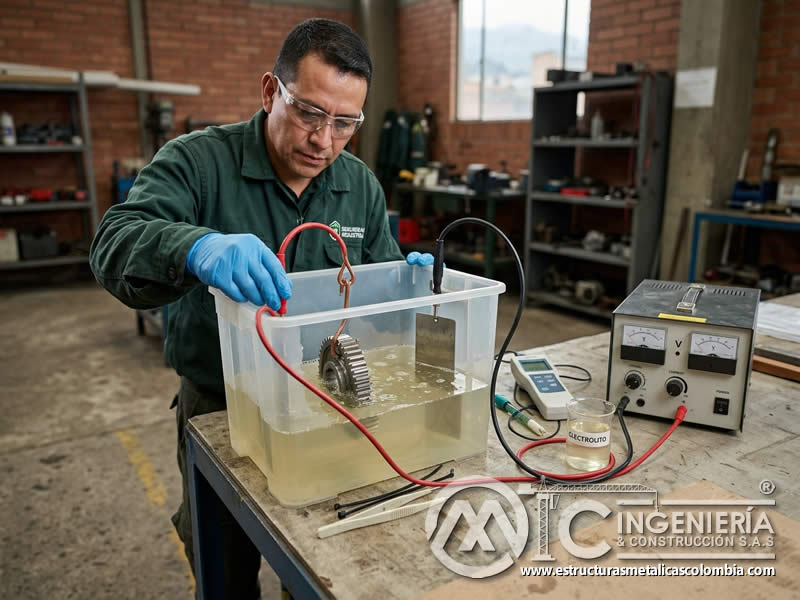 Celda electroquímica para limpieza de pieza metálica en Bogotá, Colombia. Montajes, Ingeniería y Construcción. MIC SAS.