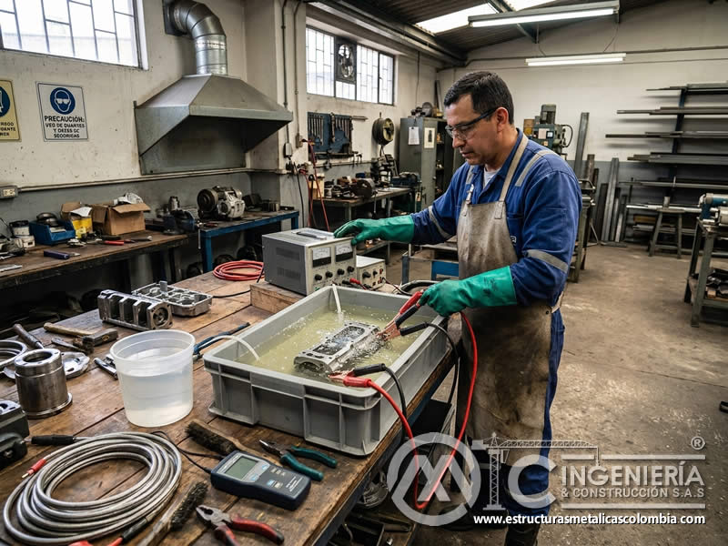 Electro cleaning y limpieza electroquímica de metal en Bogotá, Colombia. Montajes, Ingeniería y Construcción. MIC SAS.