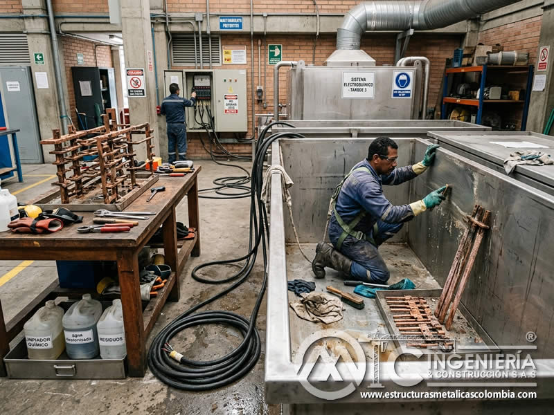 Mantenimiento de tanque de electro cleaning en Bogotá, Colombia. Montajes, Ingeniería y Construcción. MIC SAS.