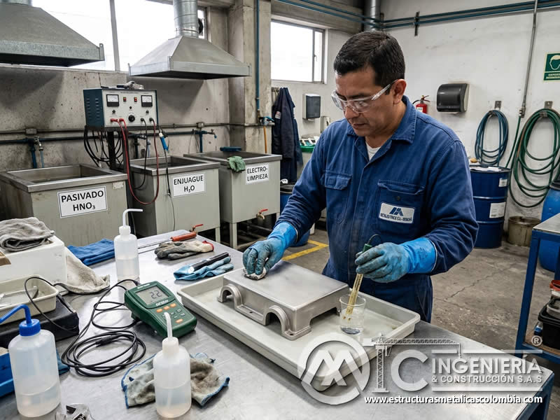 Pasivación de superficie con electro cleaning en metal en Bogotá, Colombia. Montajes, Ingeniería y Construcción. MIC SAS.