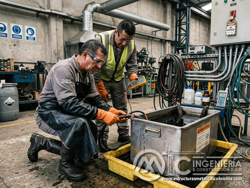 Seguridad del operario en electro cleaning industrial en Bogotá, Colombia. Montajes, Ingeniería y Construcción. MIC SAS.
