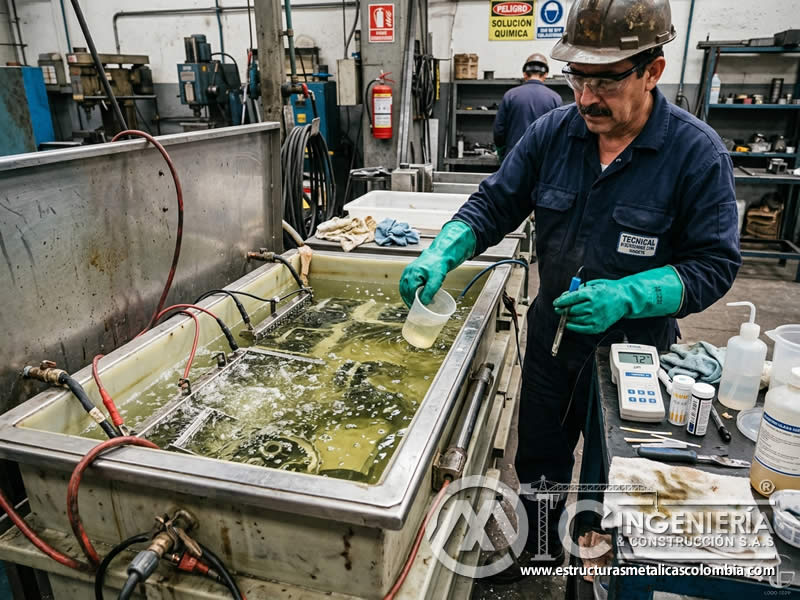 Solución electrolítica para electro cleaning en Bogotá, Colombia. Montajes, Ingeniería y Construcción. MIC SAS.