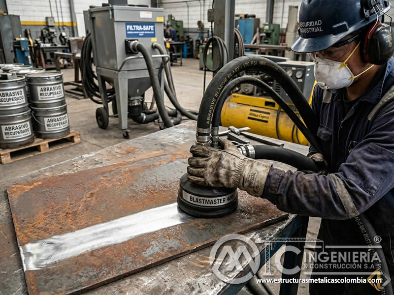 Cabezal de granallado sin polvo sobre superficie en Bogotá, Colombia. Montajes, Ingeniería y Construcción. MIC SAS. Cabezal de granallado sin polvo sobre superficie en Bogotá, Colombia. Montajes, Ingeniería y Construcción. MIC SAS.