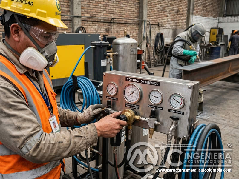 Control de presión en granallado sin polvo en Bogotá, Colombia. Montajes, Ingeniería y Construcción. MIC SAS. Control de presión en granallado sin polvo en Bogotá, Colombia. Montajes, Ingeniería y Construcción. MIC SAS.