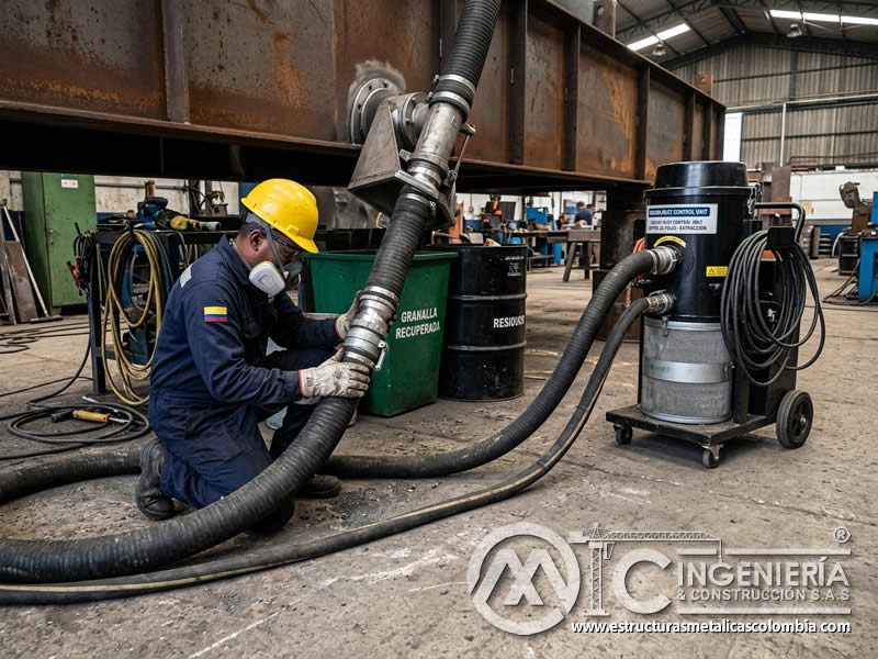 Manguera de aspiración en granallado con control de polvo en Bogotá, Colombia. Montajes, Ingeniería y Construcción. MIC SAS. Manguera de aspiración en granallado con control de polvo en Bogotá, Colombia. Montajes, Ingeniería y Construcción. MIC SAS.