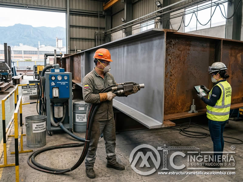 Preparación de superficie con granallado sin polvo en Bogotá, Colombia. Montajes, Ingeniería y Construcción. MIC SAS. Preparación de superficie con granallado sin polvo en Bogotá, Colombia. Montajes, Ingeniería y Construcción. MIC SAS.