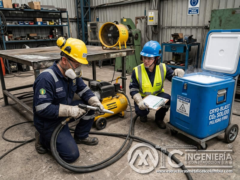 Seguridad del operario en sandblasting con hielo seco en Bogotá, Colombia. Montajes, Ingeniería y Construcción. MIC SAS. Seguridad del operario en sandblasting con hielo seco en Bogotá, Colombia. Montajes, Ingeniería y Construcción. MIC SAS.
