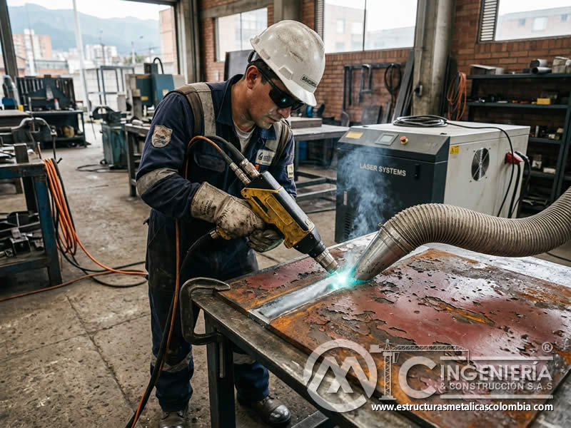 Ablación láser de pintura y óxido sobre metal en Bogotá, Colombia. Montajes, Ingeniería y Construcción. MIC SAS.