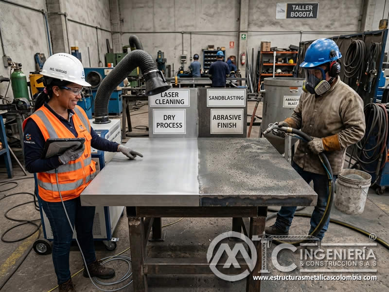 Comparación de láser y sandblasting sobre superficie en Bogotá, Colombia. Montajes, Ingeniería y Construcción. MIC SAS.
