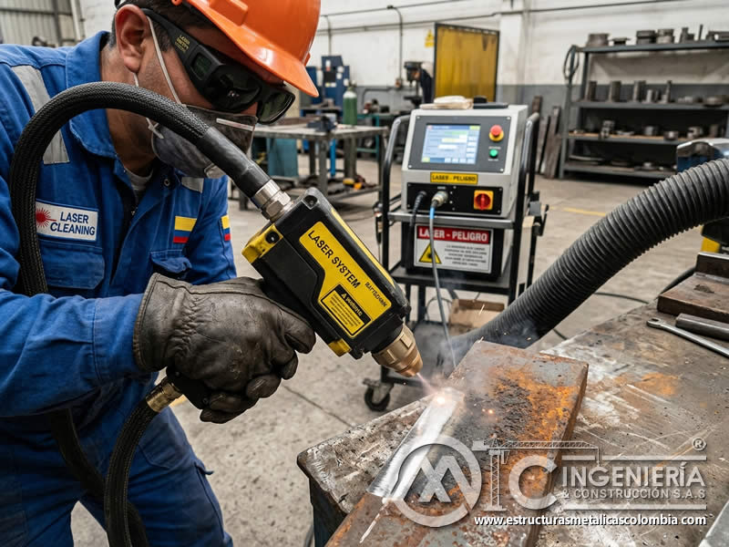 Pistola láser de limpieza de precisión sobre metal en Bogotá, Colombia. Montajes, Ingeniería y Construcción. MIC SAS.