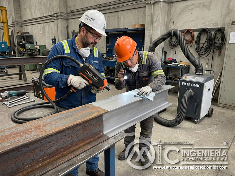 Resultado de limpieza láser en metal sin residuos en Bogotá, Colombia. Montajes, Ingeniería y Construcción. MIC SAS.