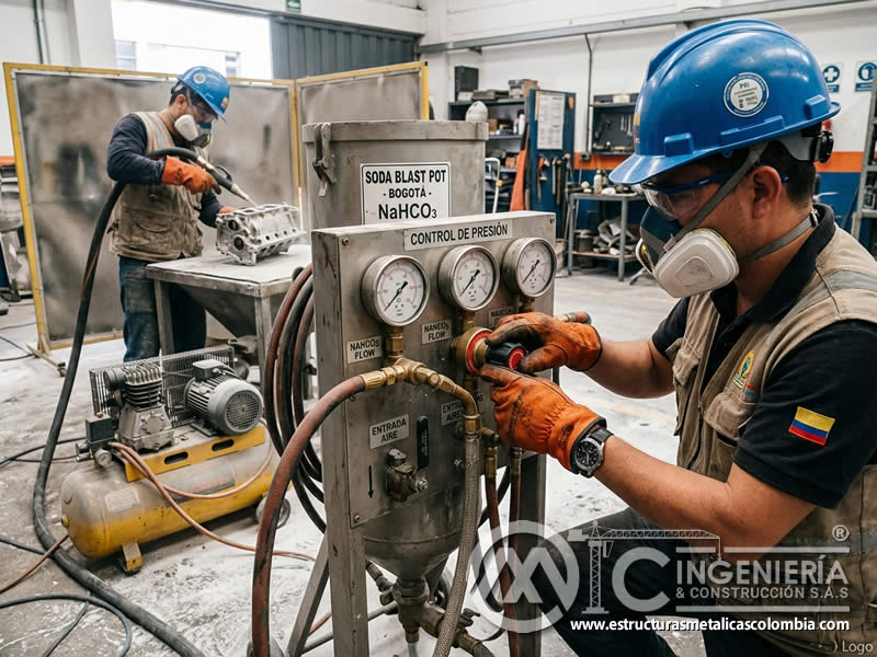 Control de presión en operación de soda blasting en Bogotá, Colombia. Montajes, Ingeniería y Construcción. MIC SAS.