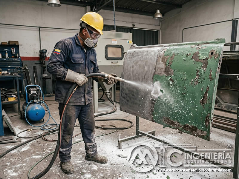 Impacto de bicarbonato en soda blasting sobre pintura en Bogotá, Colombia. Montajes, Ingeniería y Construcción. MIC SAS.