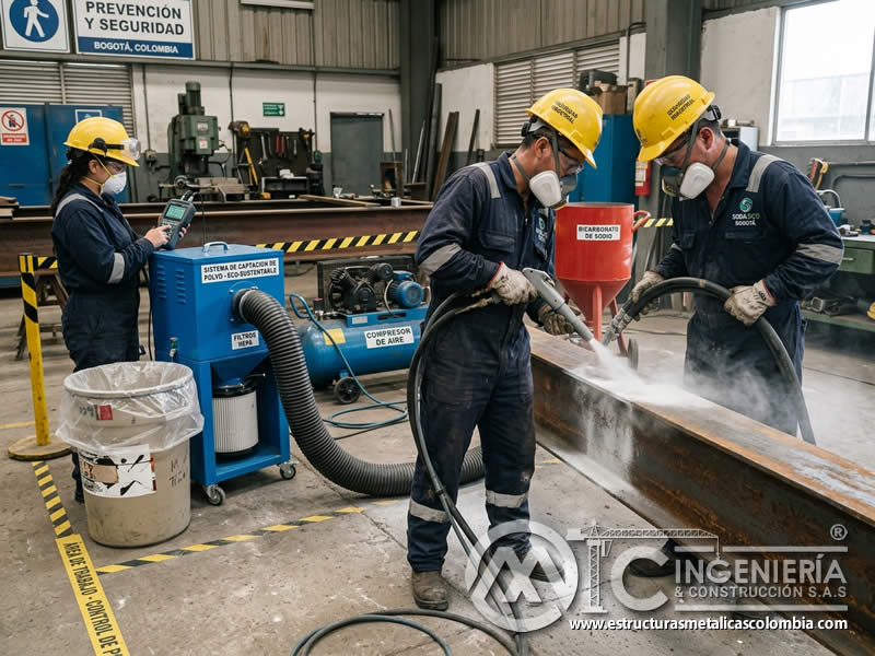 Limpieza ambiental con soda blasting de menor polvo en Bogotá, Colombia. Montajes, Ingeniería y Construcción. MIC SAS.