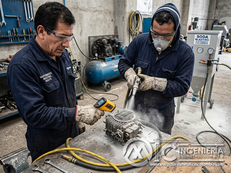 Limpieza soda blasting sin calor excesivo en Bogotá, Colombia. Montajes, Ingeniería y Construcción. MIC SAS.