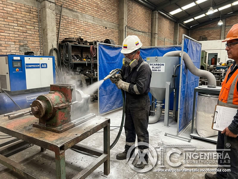 Soda blasting para restauración de superficies en Bogotá, Colombia. Montajes, Ingeniería y Construcción. MIC SAS.