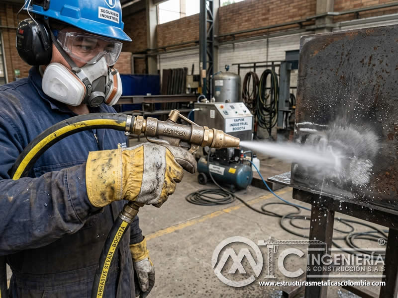 Boquilla de vapor abrasivo para limpieza abrasiva en Bogotá, Colombia. Montajes, Ingeniería y Construcción. MIC SAS.
