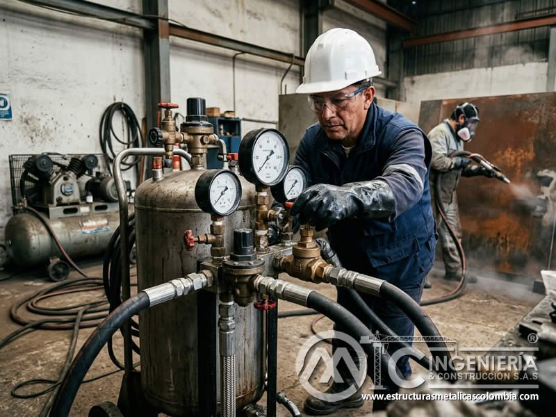 Control de presión de vapor abrasivo en sandblasting en Bogotá, Colombia. Montajes, Ingeniería y Construcción. MIC SAS.