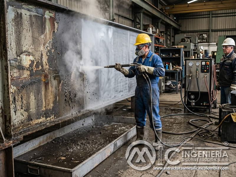 Desprendimiento de contaminantes con limpieza abrasiva de vapor en Bogotá, Colombia. Montajes, Ingeniería y Construcción. MIC SAS.