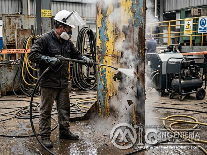 Impacto de vapor caliente en limpieza abrasiva en Bogotá, Colombia. Montajes, Ingeniería y Construcción. MIC SAS.