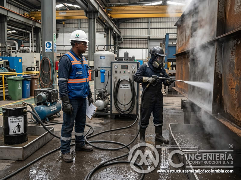Limpieza abrasiva con vapor de menor impacto ambiental en Bogotá, Colombia. Montajes, Ingeniería y Construcción. MIC SAS.