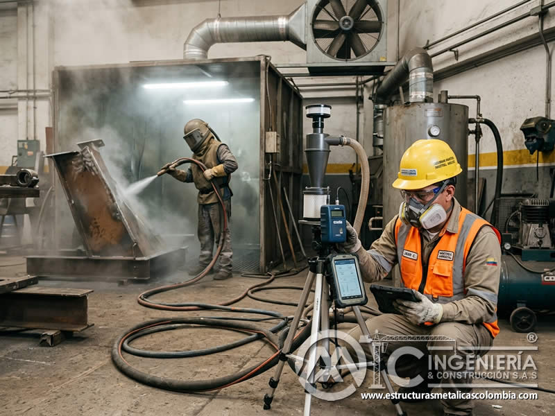 Monitoreo de calidad del aire en vapor y chorro abrasivo en Bogotá, Colombia. Montajes, Ingeniería y Construcción. MIC SAS.
