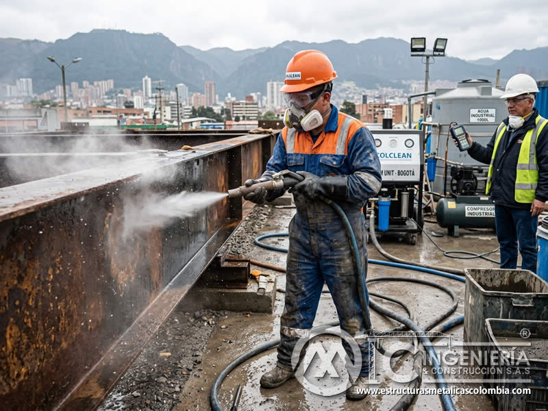 Reducción de polvo en chorro abrasivo con vapor en Bogotá, Colombia. Montajes, Ingeniería y Construcción. MIC SAS.