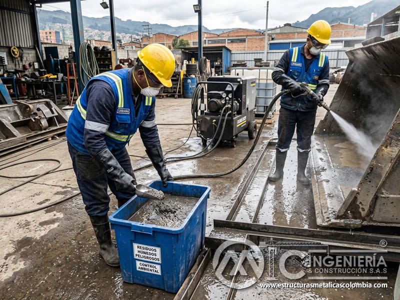 Separación de residuos en limpieza abrasiva con vapor en Bogotá, Colombia. Montajes, Ingeniería y Construcción. MIC SAS.