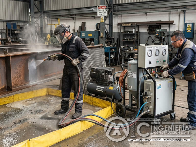 Vapor abrasivo y sandblasting húmedo controlado en Bogotá, Colombia. Montajes, Ingeniería y Construcción. MIC SAS.