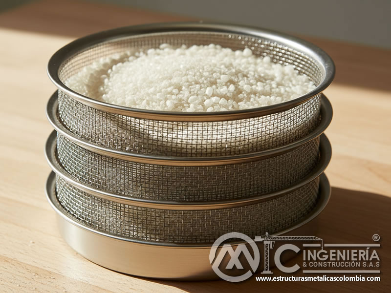 Clasificación de arena de sílice por tamaño de grano mediante tamizado. Bogotá, Colombia. Montajes, Ingeniería y Construcción. MIC SAS.