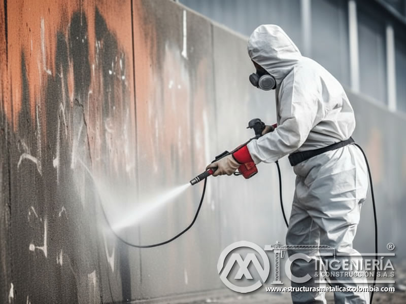 Eliminación de grafiti con soda blasting de bicarbonato. Bogotá, Colombia. Montajes, Ingeniería y Construcción. MIC SAS.