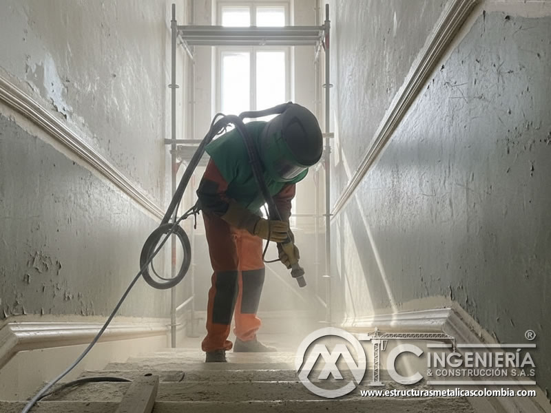 Restauración de edificio histórico con soda blasting de bicarbonato. Bogotá, Colombia. Montajes, Ingeniería y Construcción. MIC SAS.