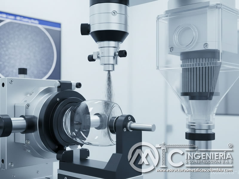 Componente óptico siendo preparado con carburo de silicio para recubrimiento. Bogotá, Colombia. Montajes, Ingeniería y Construcción. MIC SAS.