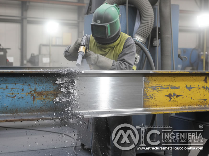 Eliminación de pintura industrial resistente con carburo de silicio. Bogotá, Colombia. Montajes, Ingeniería y Construcción. MIC SAS.