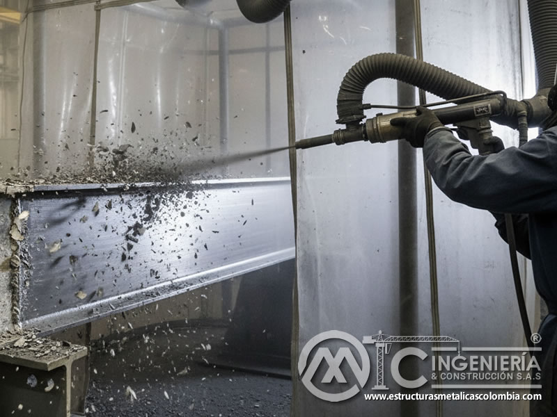 Eliminación de recubrimiento epoxi con carburo de silicio. Bogotá, Colombia. Montajes, Ingeniería y Construcción. MIC SAS.