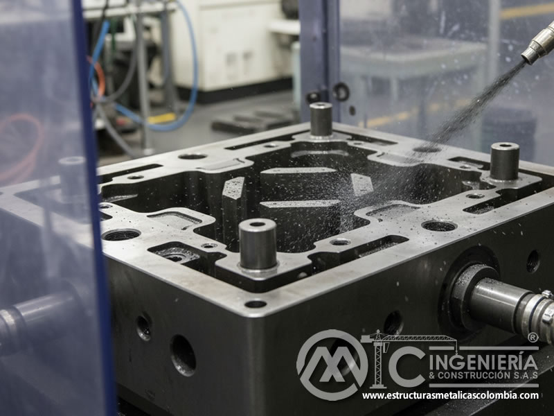 Matriz de fundición siendo limpiada con carburo de silicio. Bogotá, Colombia. Montajes, Ingeniería y Construcción. MIC SAS.