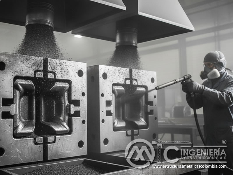 Molde industrial siendo limpiado de residuos con carburo de silicio. Bogotá, Colombia. Montajes, Ingeniería y Construcción. MIC SAS.
