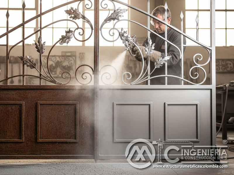 Acabado estético satinado en herrería metálica con óxido de aluminio de grano fino. Bogotá, Colombia. Montajes, Ingeniería y Construcción. MIC SAS.