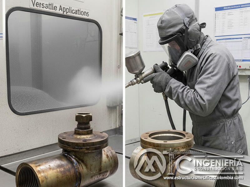 Limpieza de componentes de acero inoxidable con óxido de aluminio para industria alimentaria. Bogotá, Colombia. Montajes, Ingeniería y Construcción. MIC SAS.