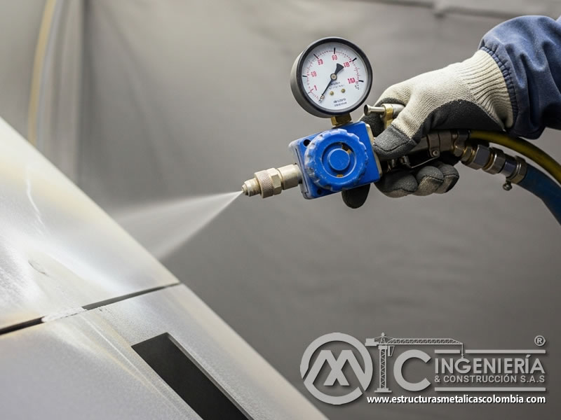 Ajuste en tiempo real de presión y distancia durante sandblasting con vidrio. Bogotá, Colombia. Montajes, Ingeniería y Construcción. MIC SAS.
